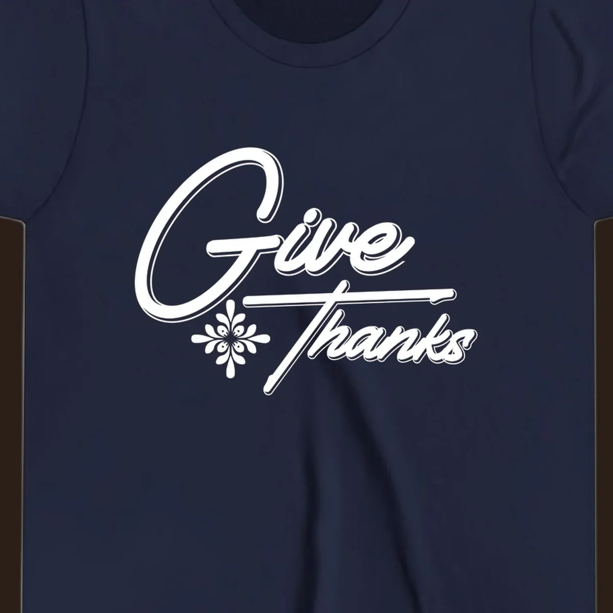 Give Thanks script text with floral accent for Thanksgiving shirts