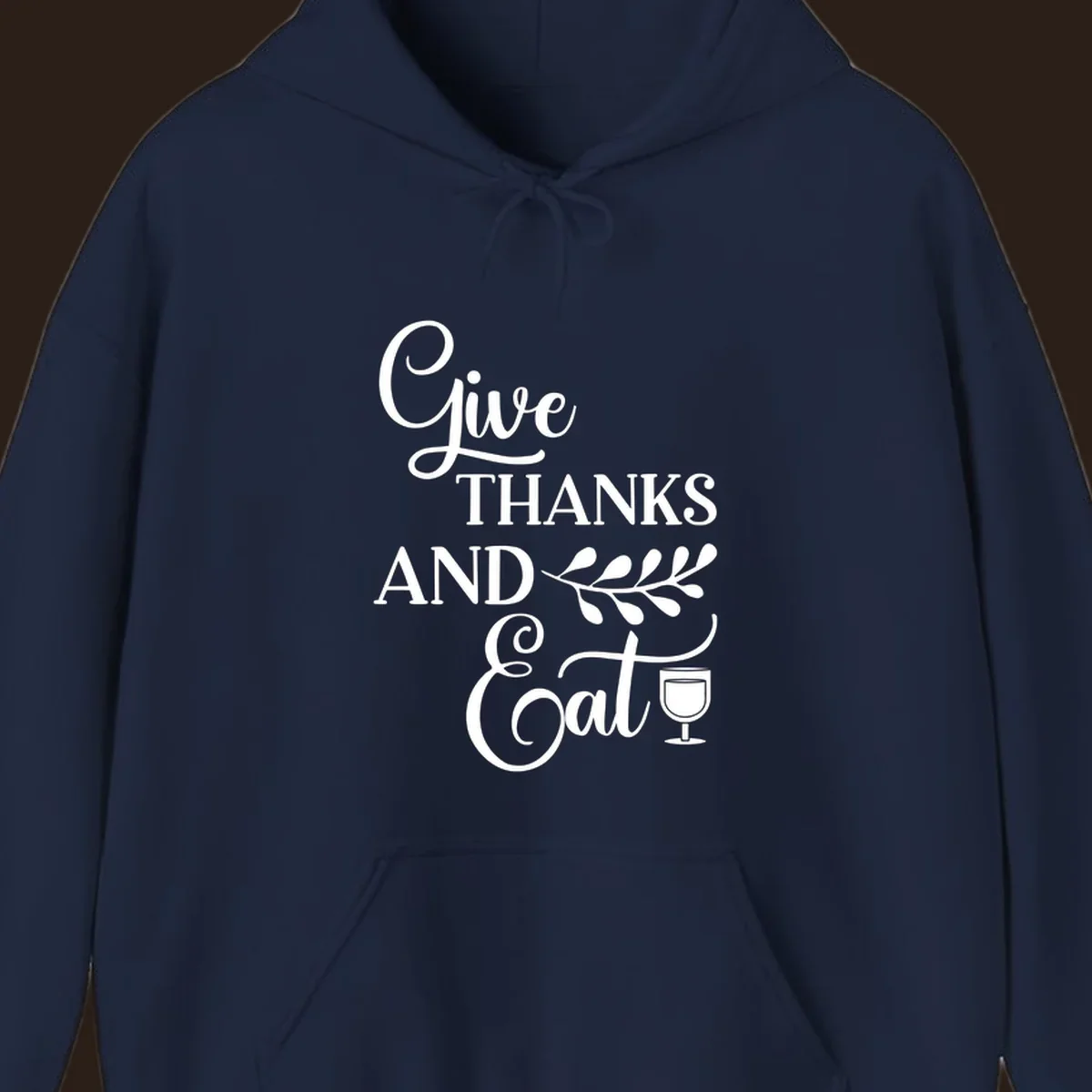 Give Thanks And Eat Thanksgiving text and illustrations with wine glass
