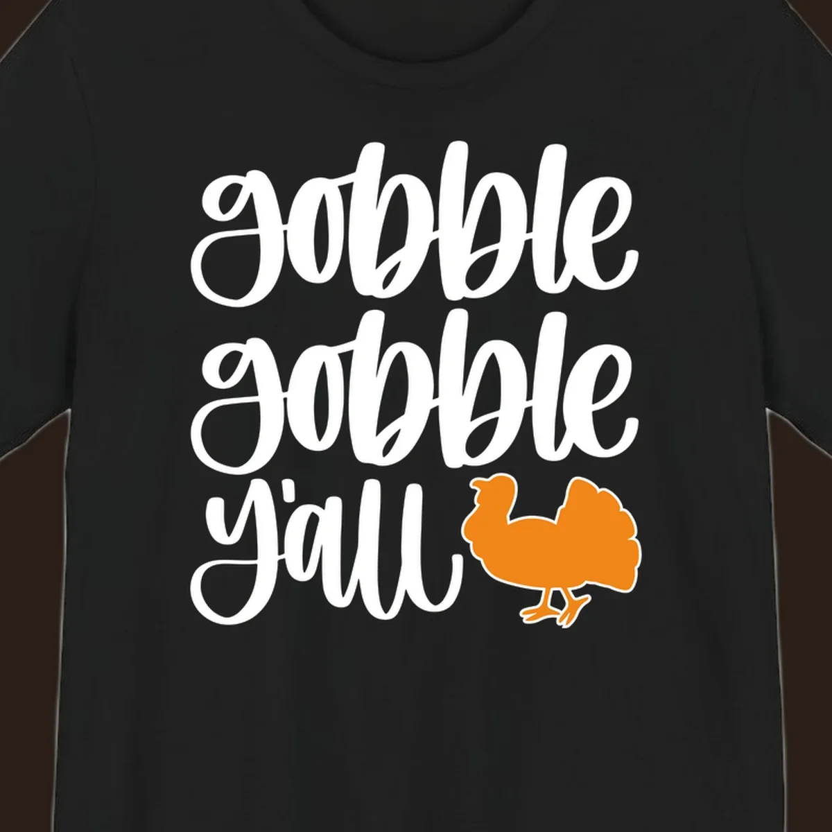 Gobble gobble y'all text with a turkey illustration, gobble-gobble-turkey Thanksgiving design.