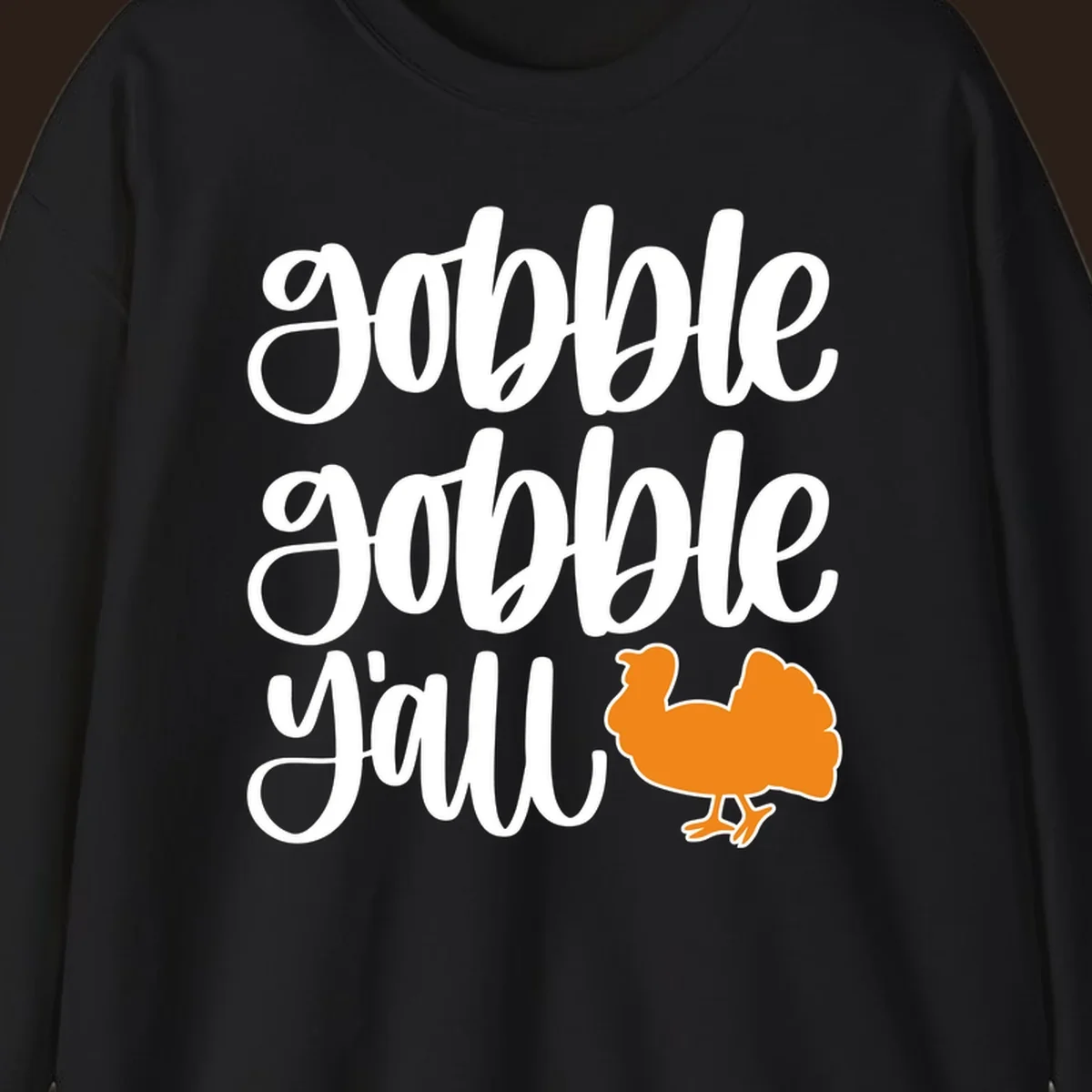 Gobble gobble y'all text with a turkey illustration, gobble-gobble-turkey Thanksgiving design.