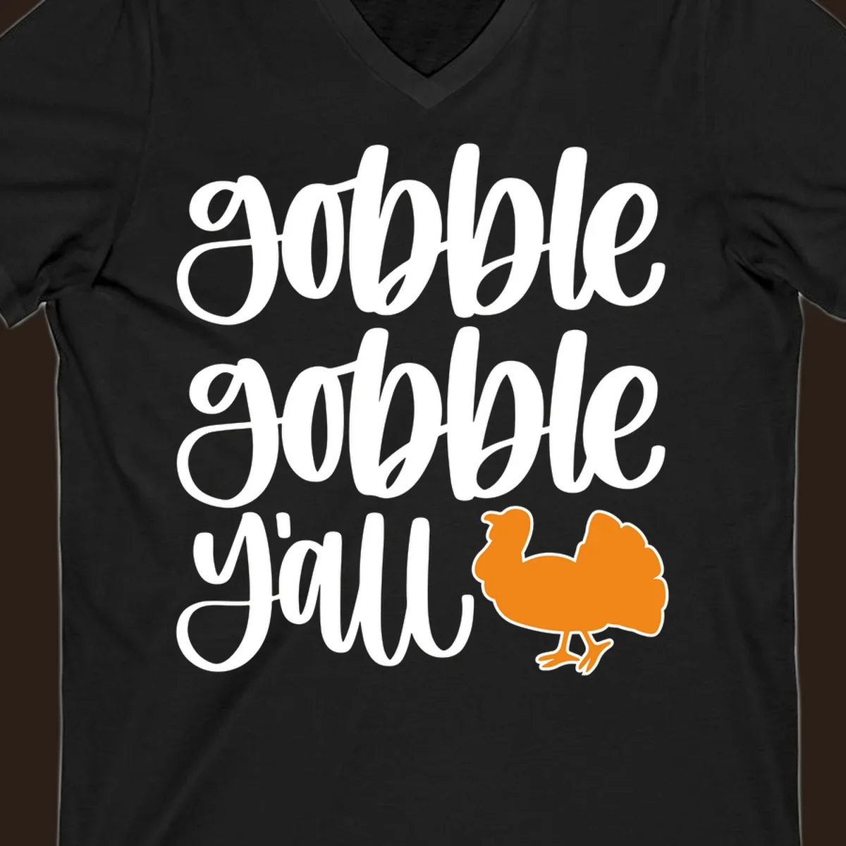 Gobble gobble y'all text with a turkey illustration, gobble-gobble-turkey Thanksgiving design.