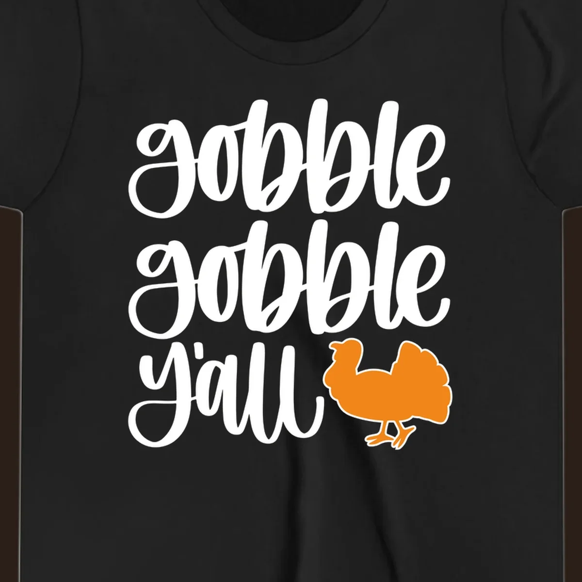 Gobble gobble y'all text with a turkey illustration, gobble-gobble-turkey Thanksgiving design.