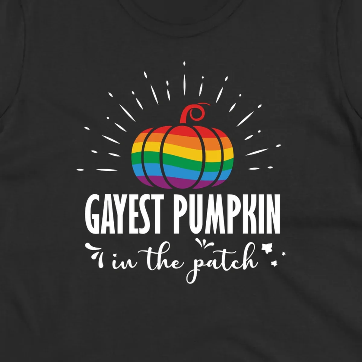Gayest pumpkin in the patch design with rainbow pumpkin and text.