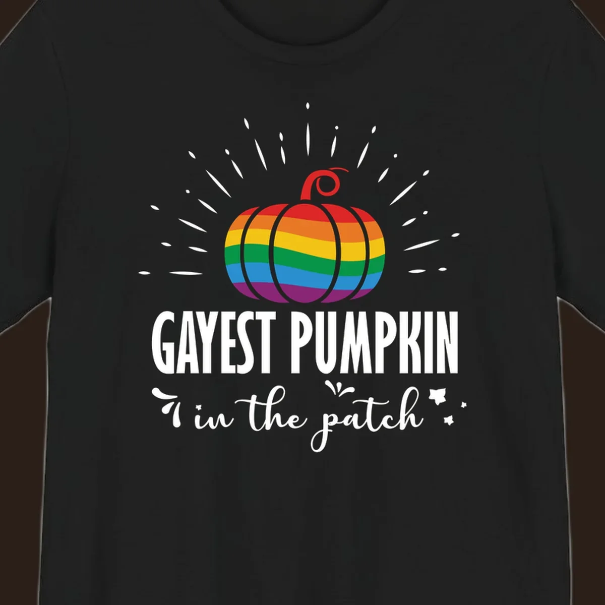 Gayest pumpkin in the patch design with rainbow pumpkin and text.