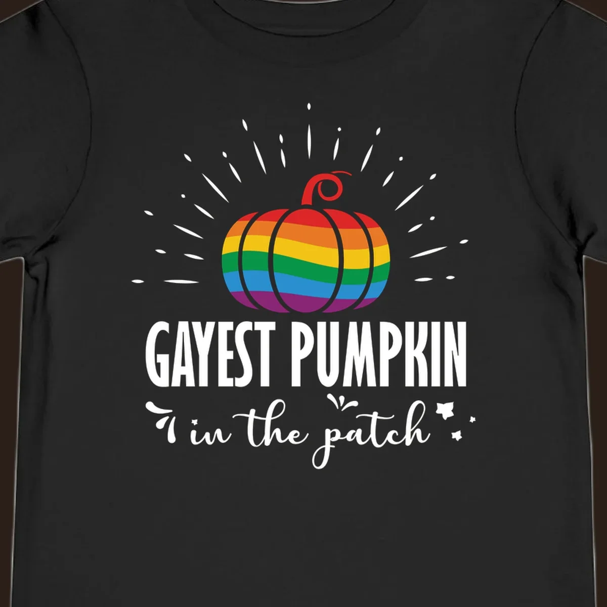 Gayest pumpkin in the patch design with rainbow pumpkin and text.