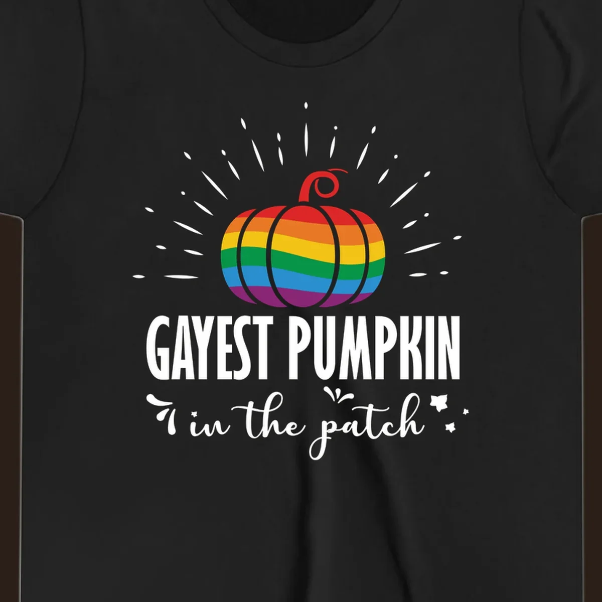 Gayest pumpkin in the patch design with rainbow pumpkin and text.