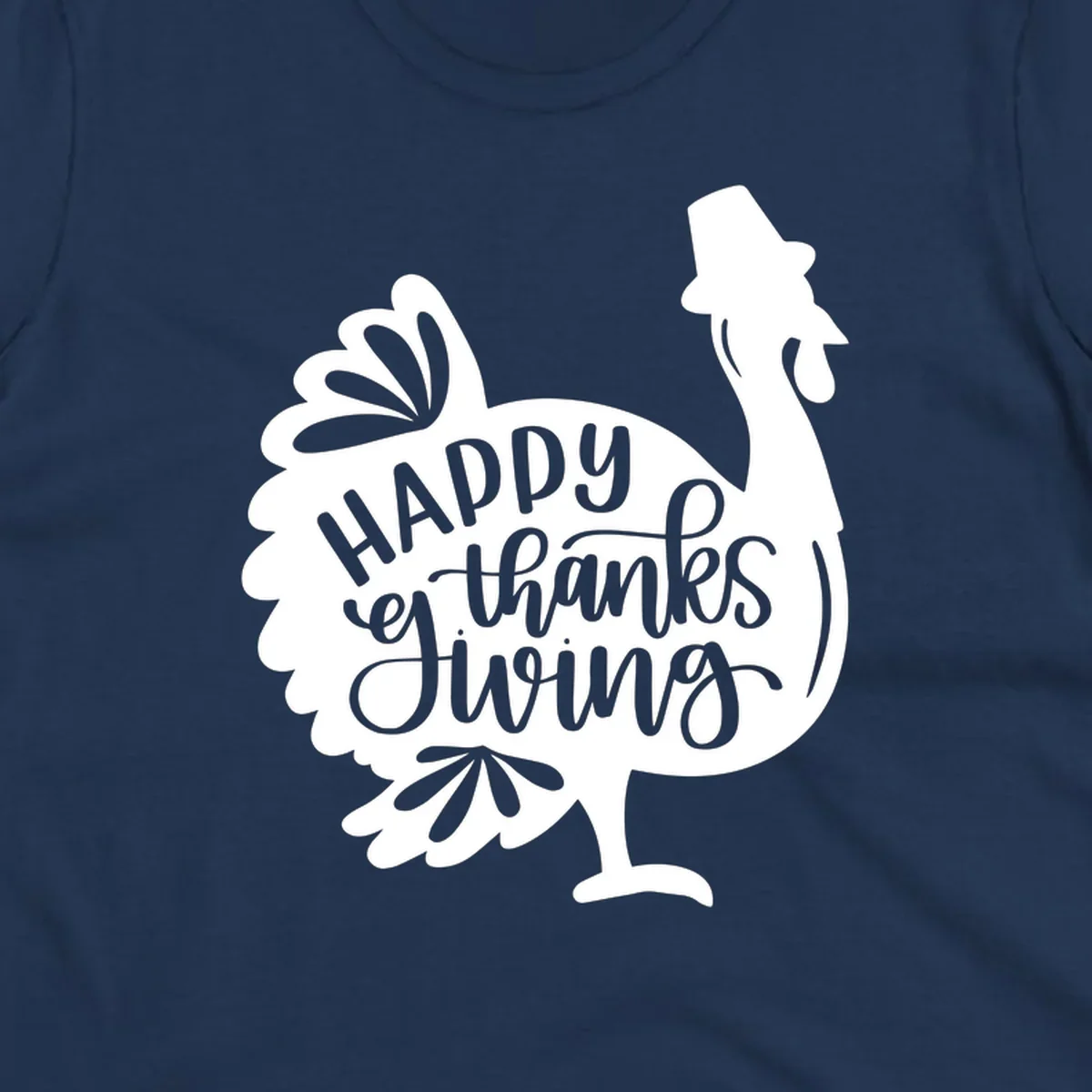 Happy Thanksgiving turkey illustration with typography for family dinner shirt.