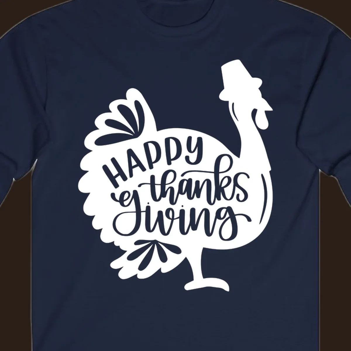 Happy Thanksgiving turkey illustration with typography for family dinner shirt.
