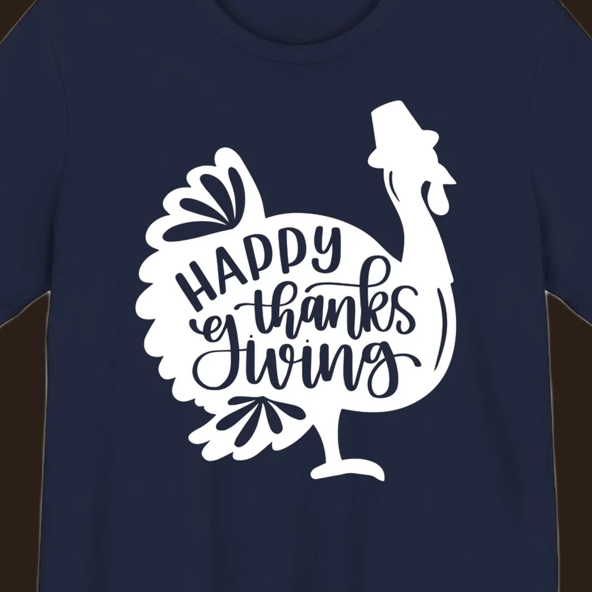 Happy Thanksgiving turkey illustration with typography for family dinner shirt.