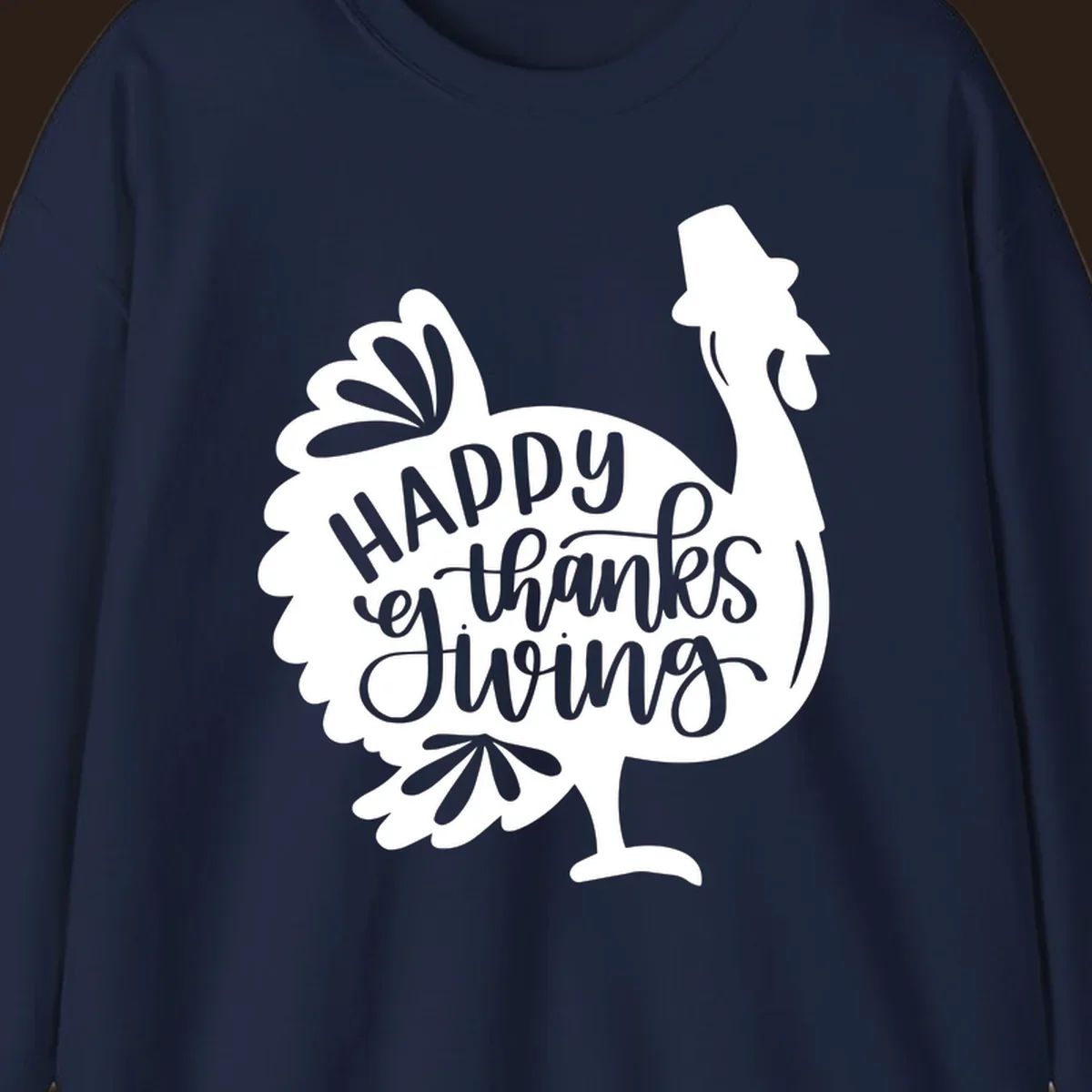 Happy Thanksgiving turkey illustration with typography for family dinner shirt.