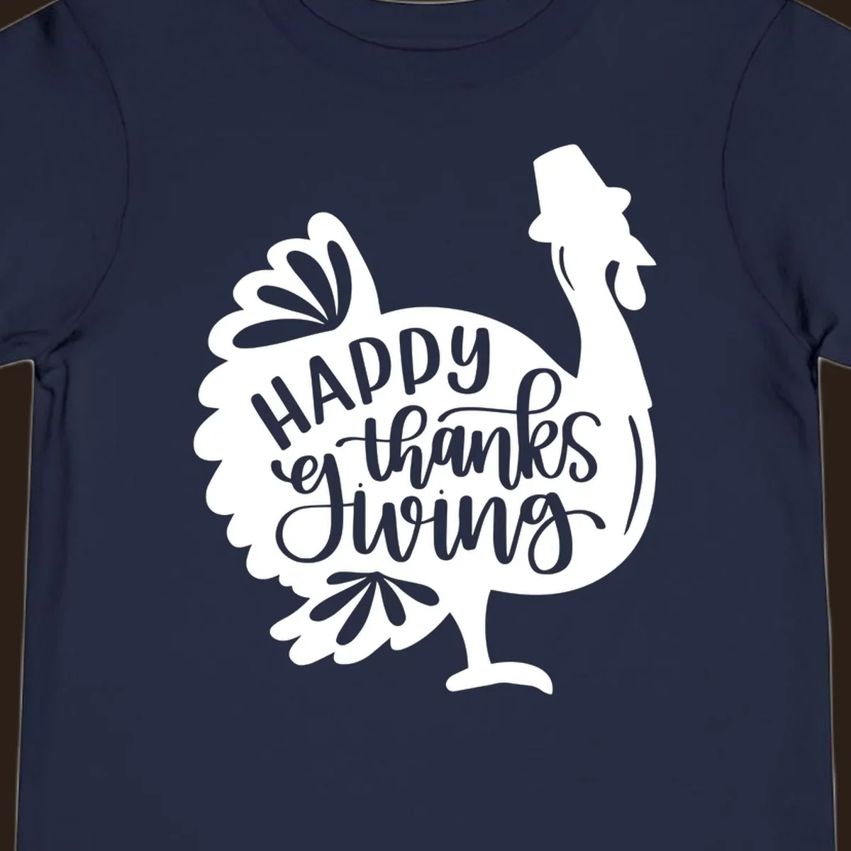 Happy Thanksgiving turkey illustration with typography for family dinner shirt.