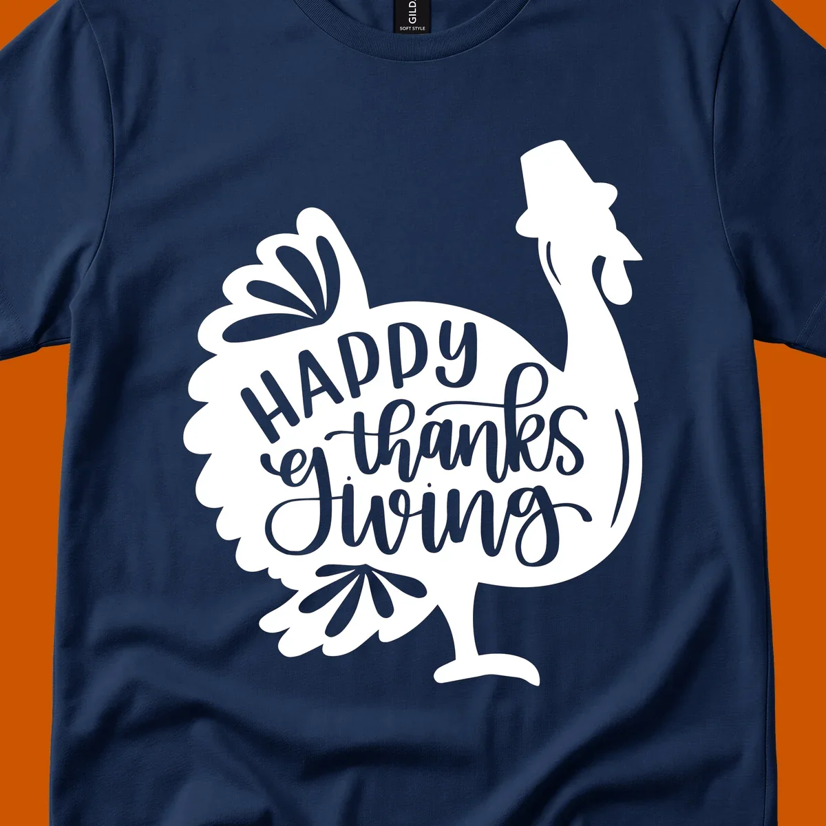 Happy Thanksgiving turkey illustration with typography for family dinner shirt.