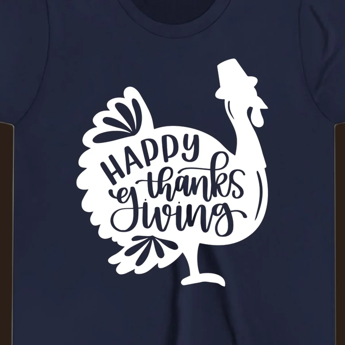 Happy Thanksgiving turkey illustration with typography for family dinner shirt.