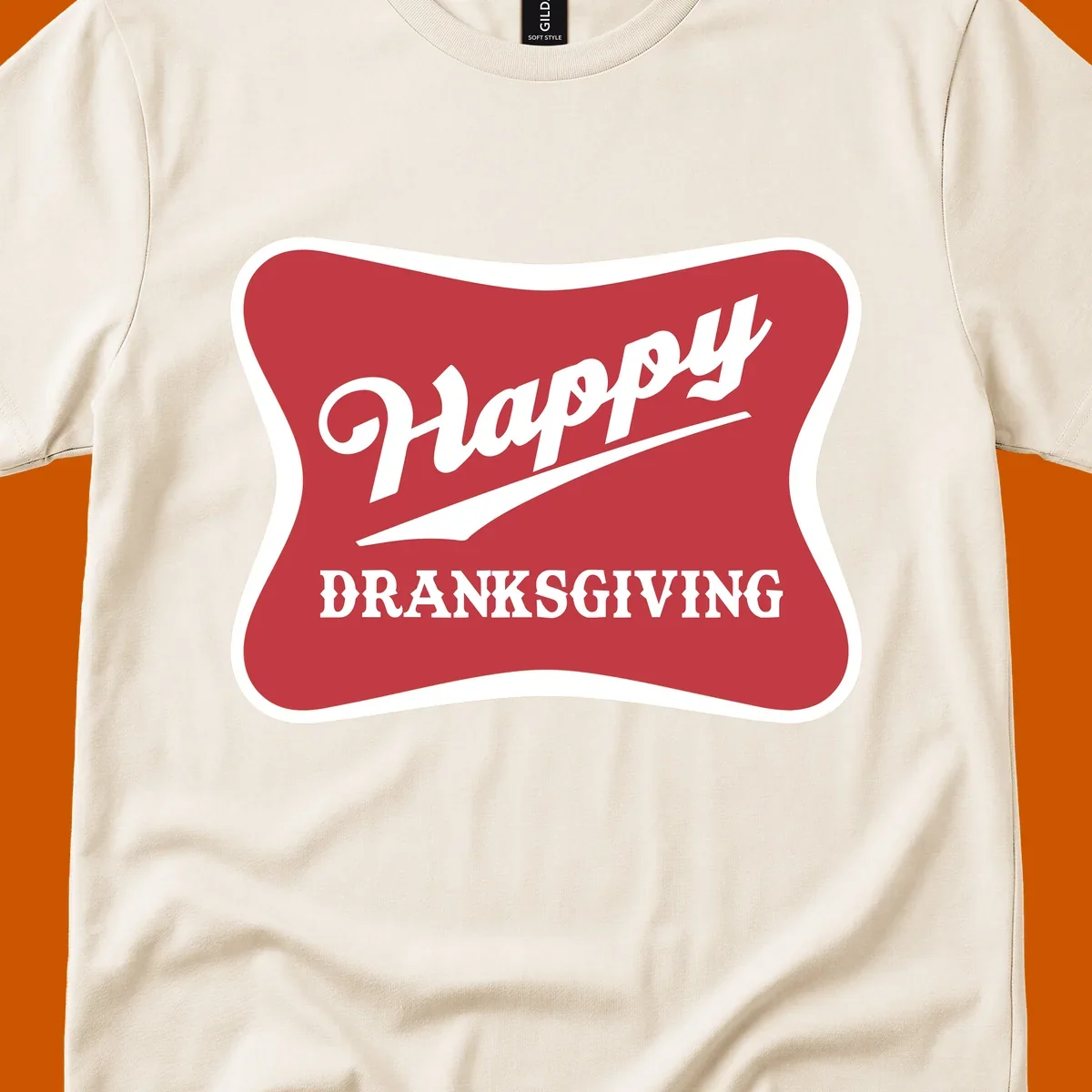 Happy Dranksgiving typography design on a red and white banner.