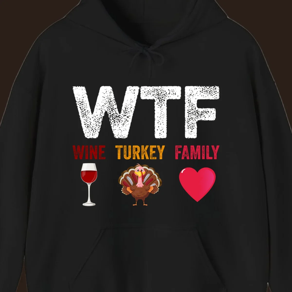 WTF Wine Turkey Family Thanksgiving design with wine glass, turkey, and heart. wtf-thanksgiving-wine.