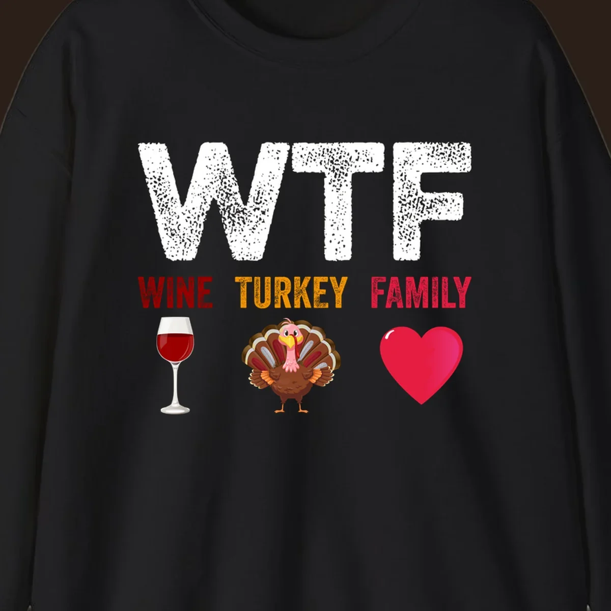 WTF Wine Turkey Family Thanksgiving design with wine glass, turkey, and heart. wtf-thanksgiving-wine.