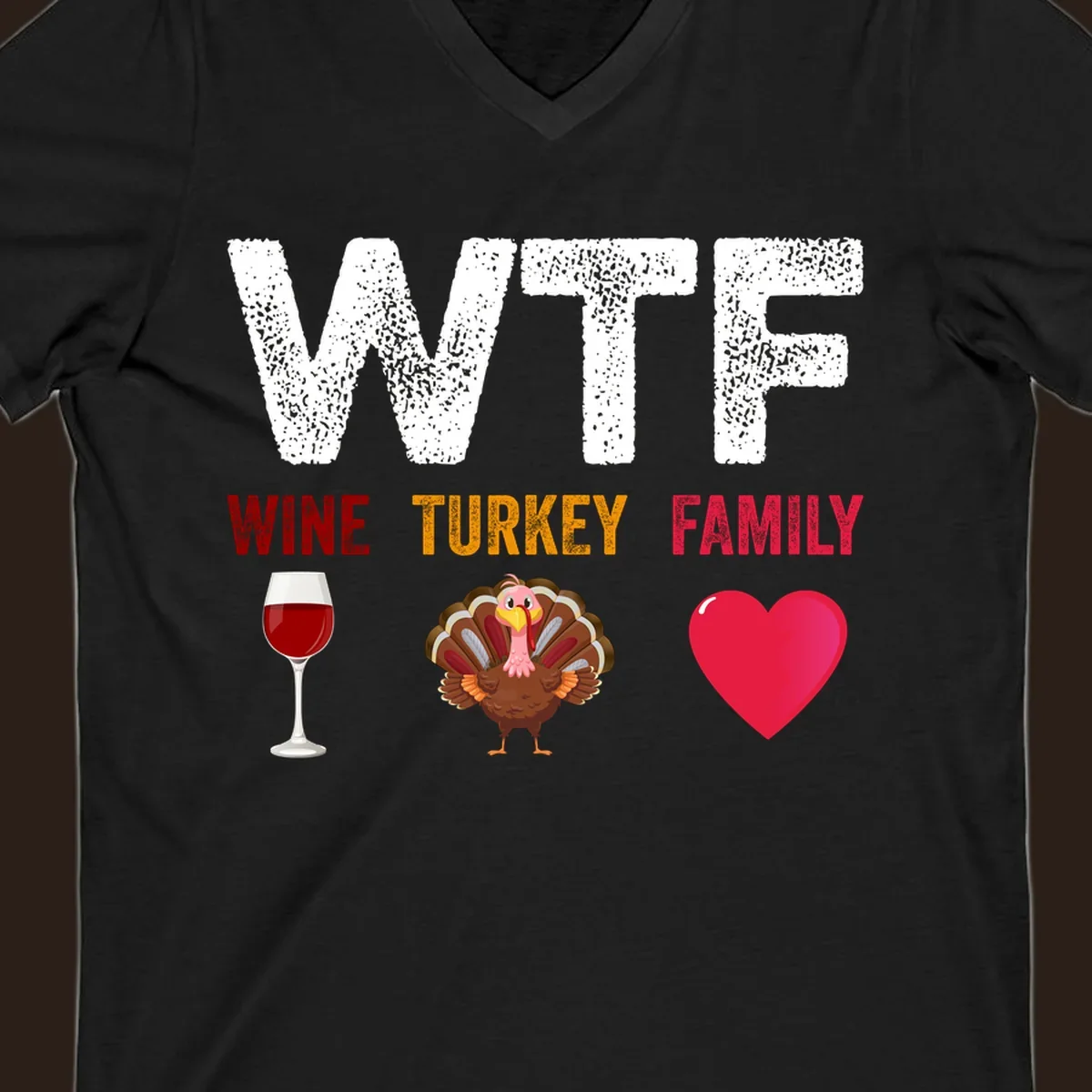 WTF Wine Turkey Family Thanksgiving design with wine glass, turkey, and heart. wtf-thanksgiving-wine.