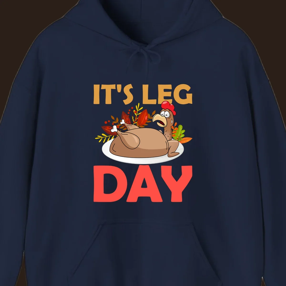 Humorous turkey leg day illustration with text, for Thanksgiving shirts.