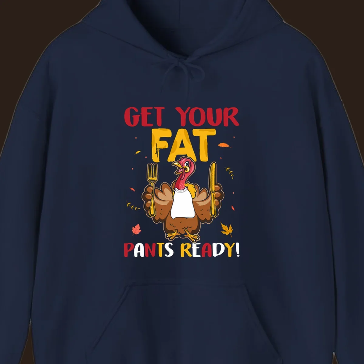 Funny fat pants ready Thanksgiving turkey design with fork and knife