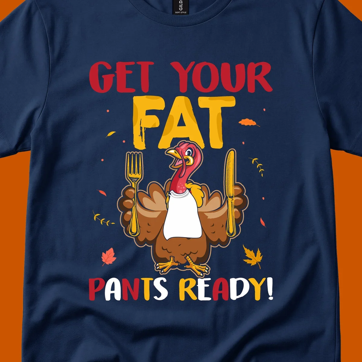 Funny fat pants ready Thanksgiving turkey design with fork and knife