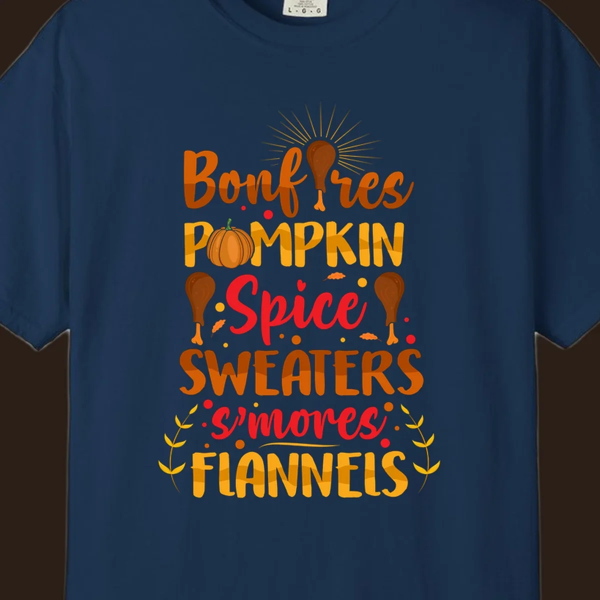 Fall cozy list bonfires pumpkin spice sweaters s'mores flannels text design with illustrations.