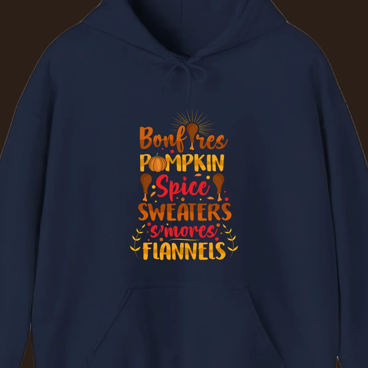 Fall cozy list bonfires pumpkin spice sweaters s'mores flannels text design with illustrations.