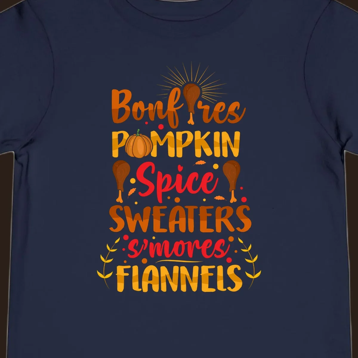 Fall cozy list bonfires pumpkin spice sweaters s'mores flannels text design with illustrations.
