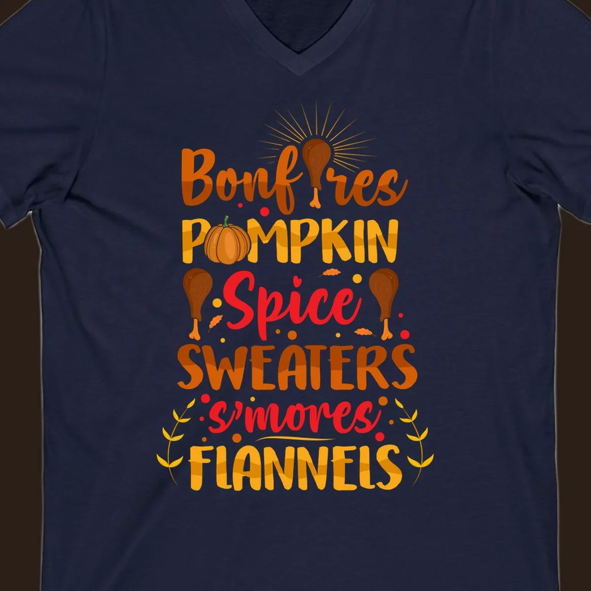 Fall cozy list bonfires pumpkin spice sweaters s'mores flannels text design with illustrations.