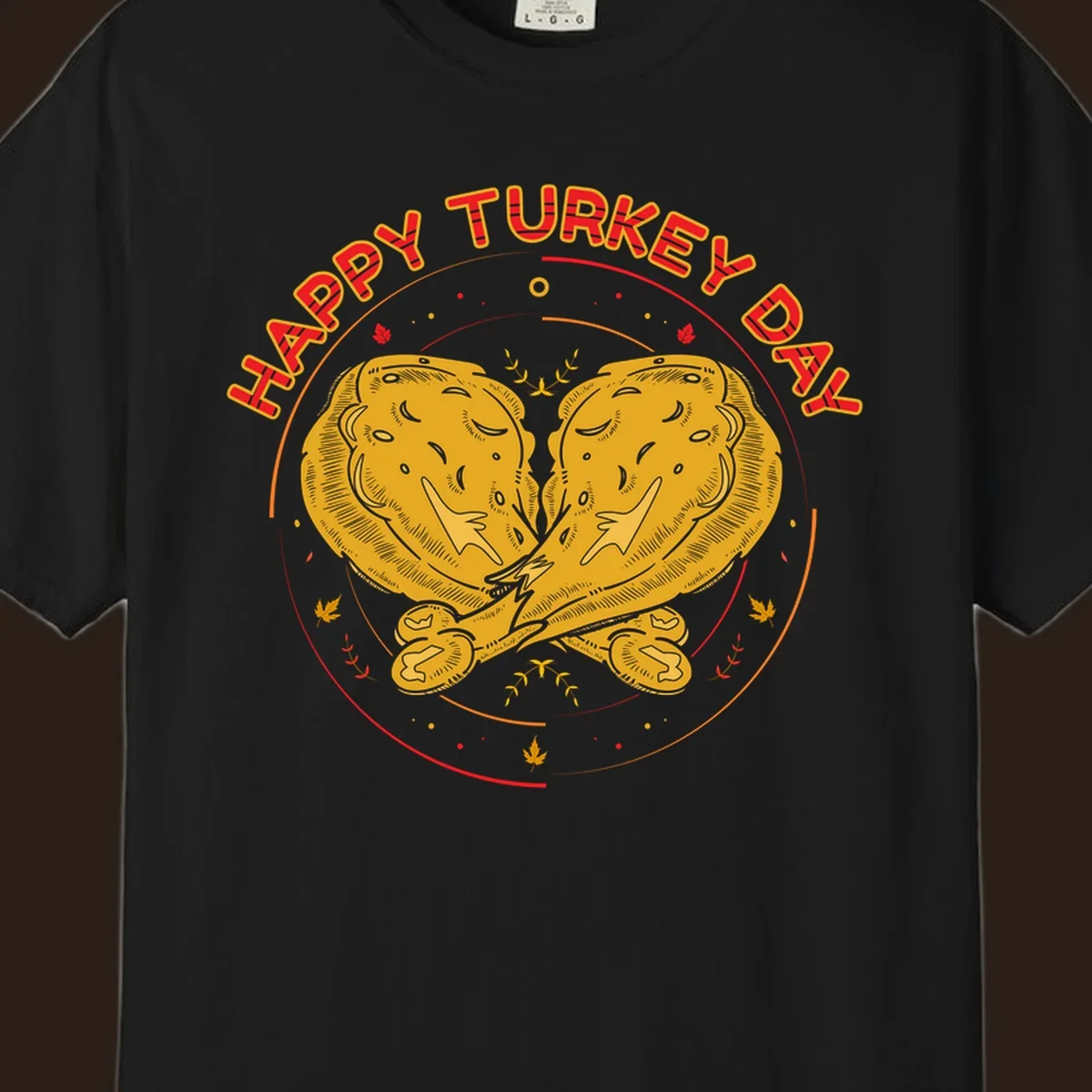 Happy Turkey Day text with crossed turkey drumsticks illustration.