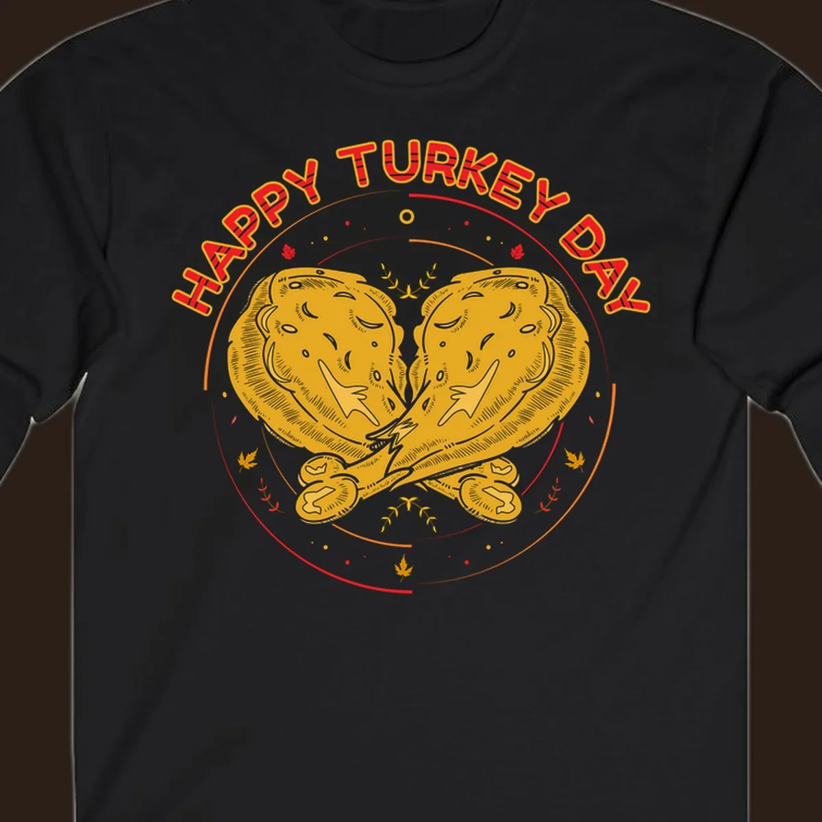Happy Turkey Day text with crossed turkey drumsticks illustration.