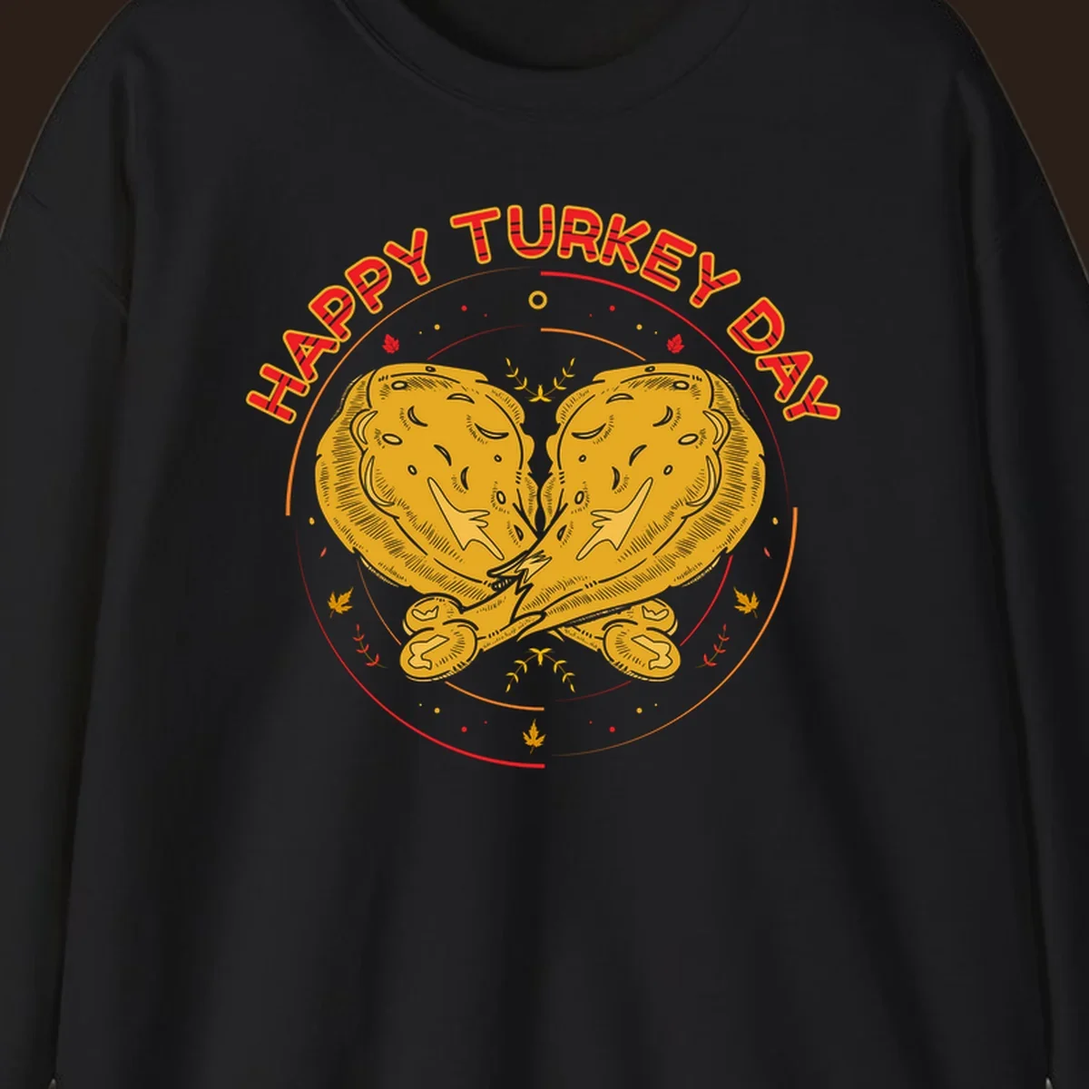 Happy Turkey Day text with crossed turkey drumsticks illustration.