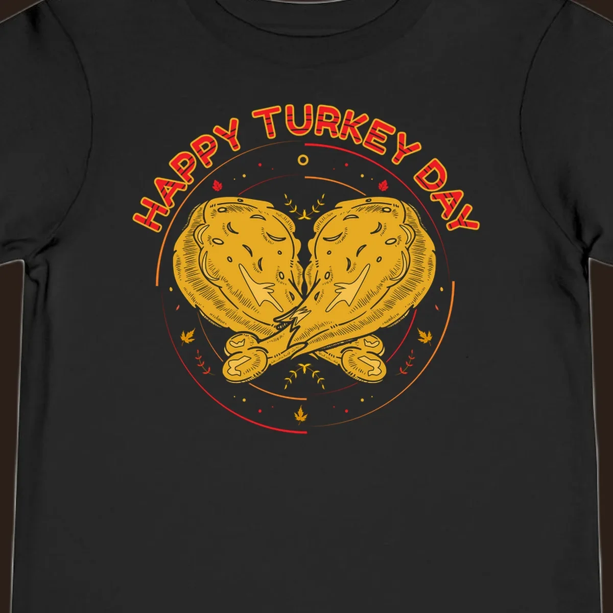 Happy Turkey Day text with crossed turkey drumsticks illustration.