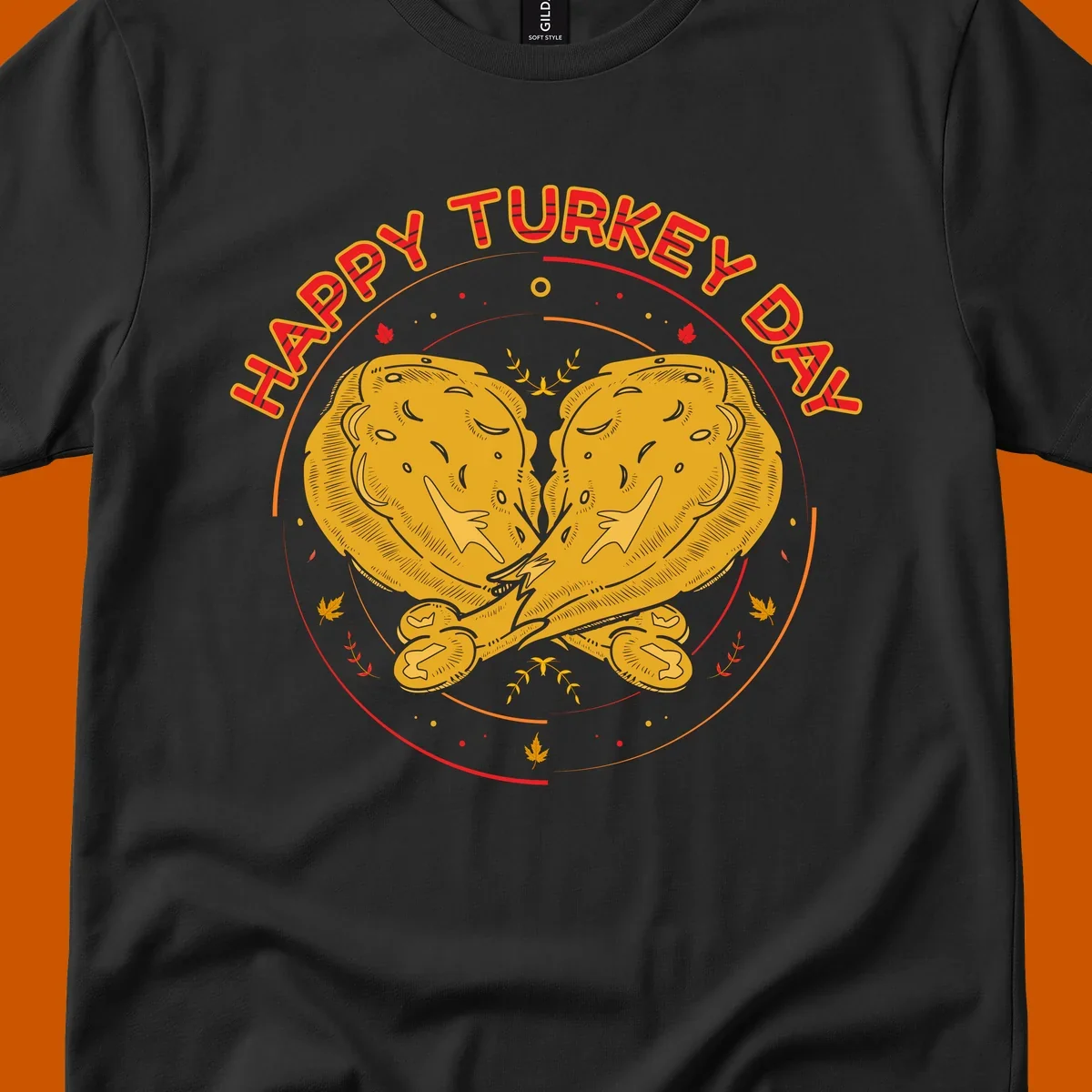 Happy Turkey Day text with crossed turkey drumsticks illustration.