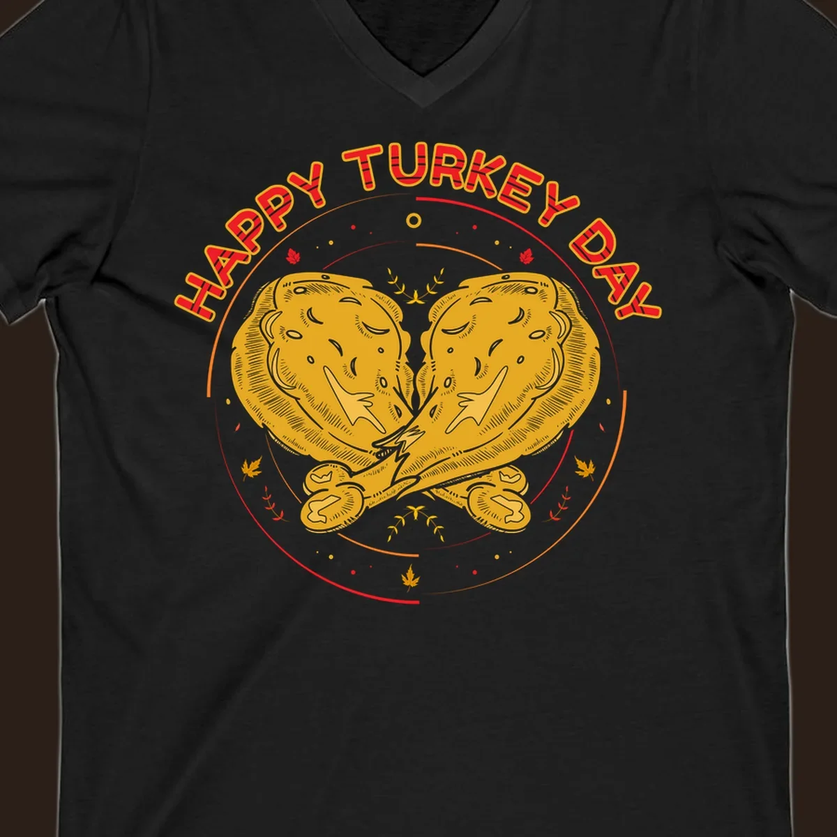 Happy Turkey Day text with crossed turkey drumsticks illustration.