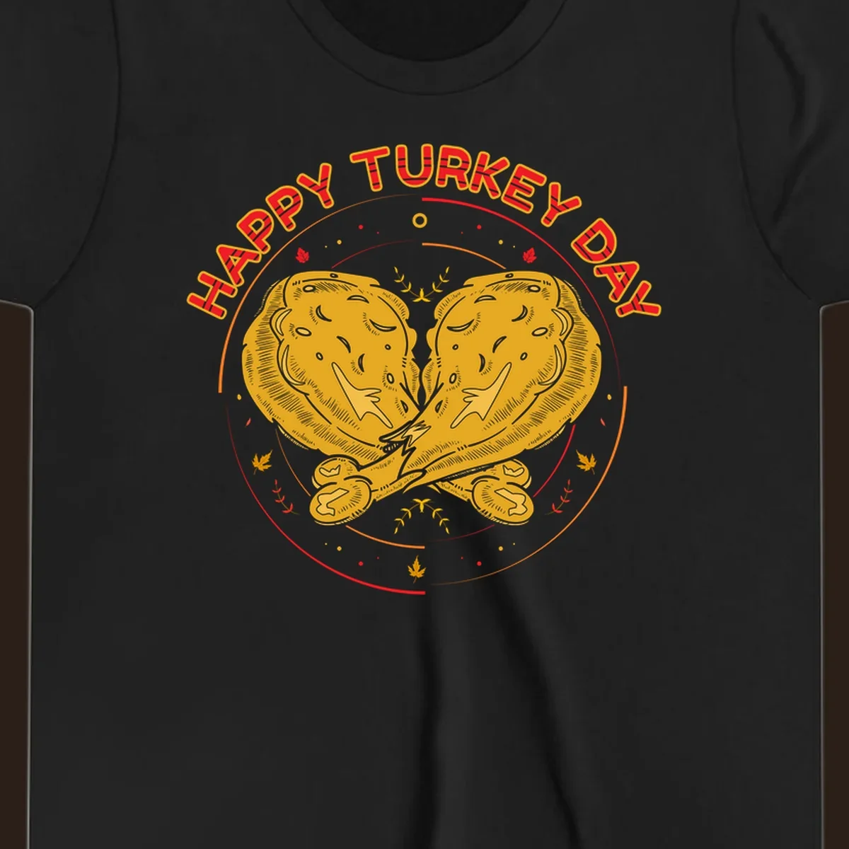 Happy Turkey Day text with crossed turkey drumsticks illustration.