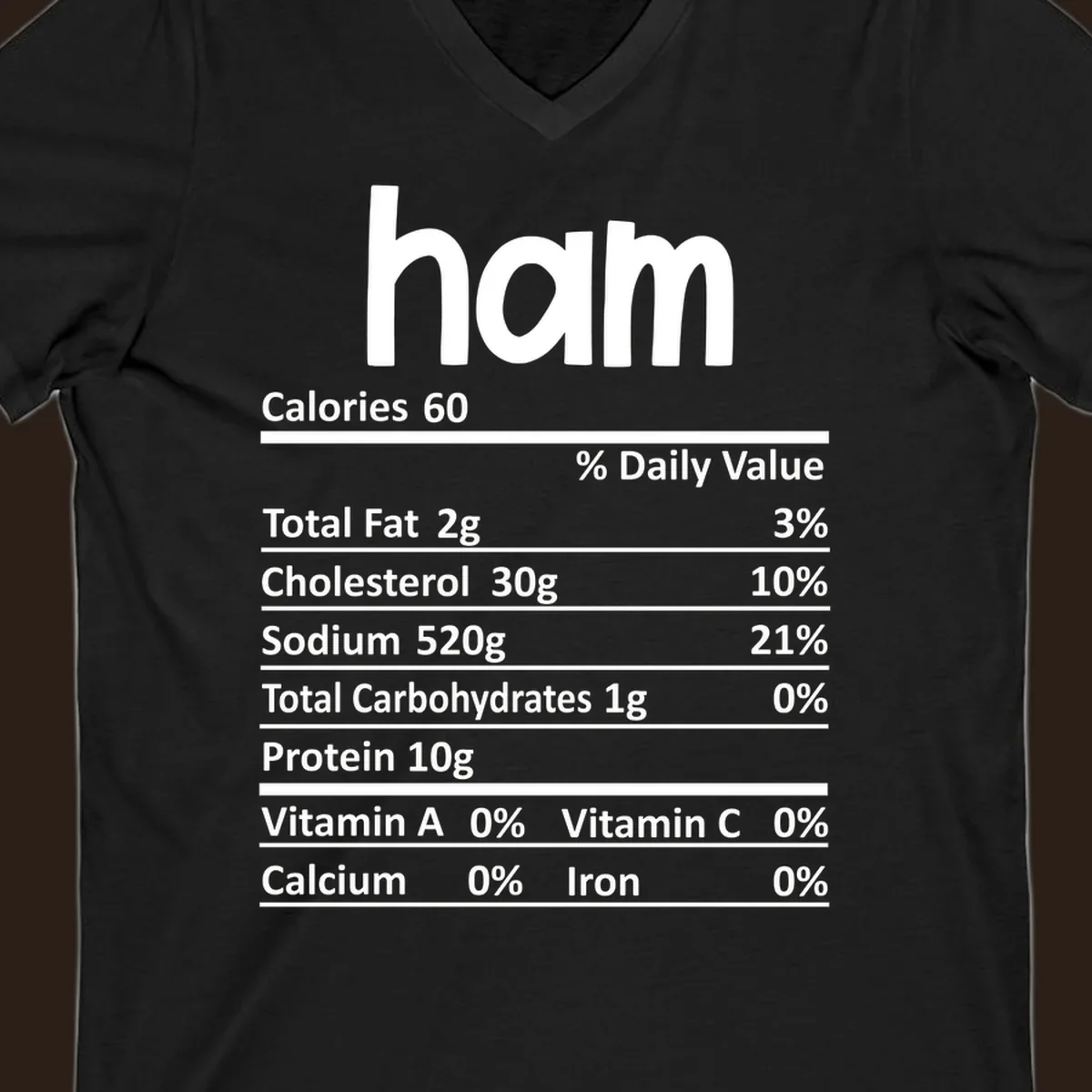 Ham nutrition label design featuring 'ham' at the top and nutritional information.