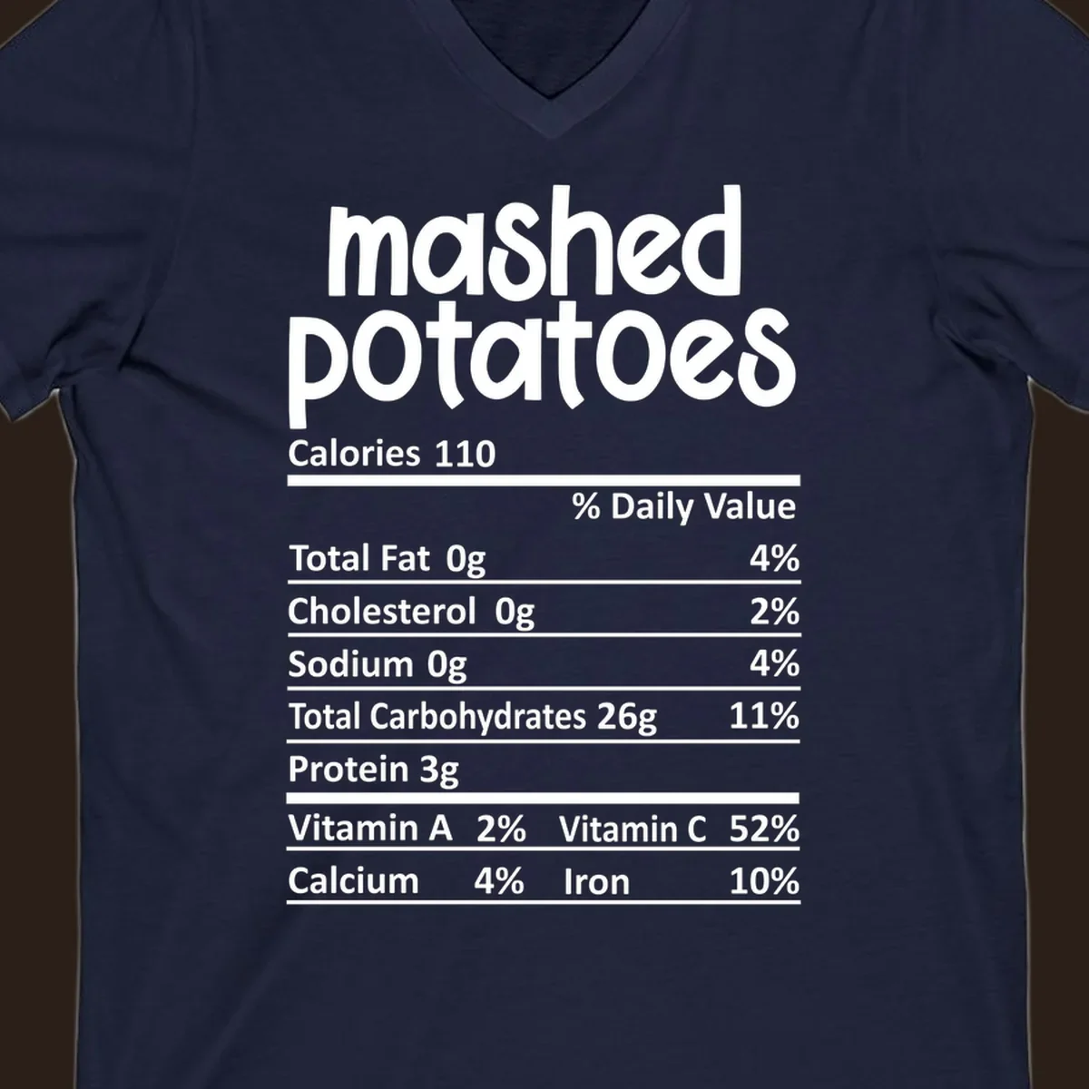 Mashed potatoes nutrition facts label design with white text on black.