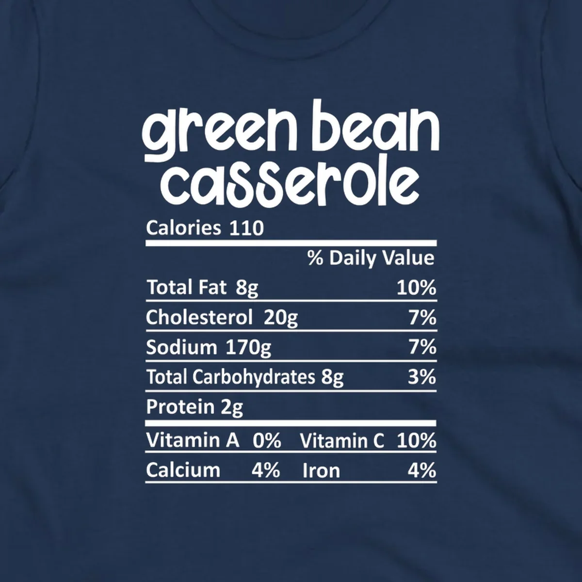 Green bean casserole nutrition label design