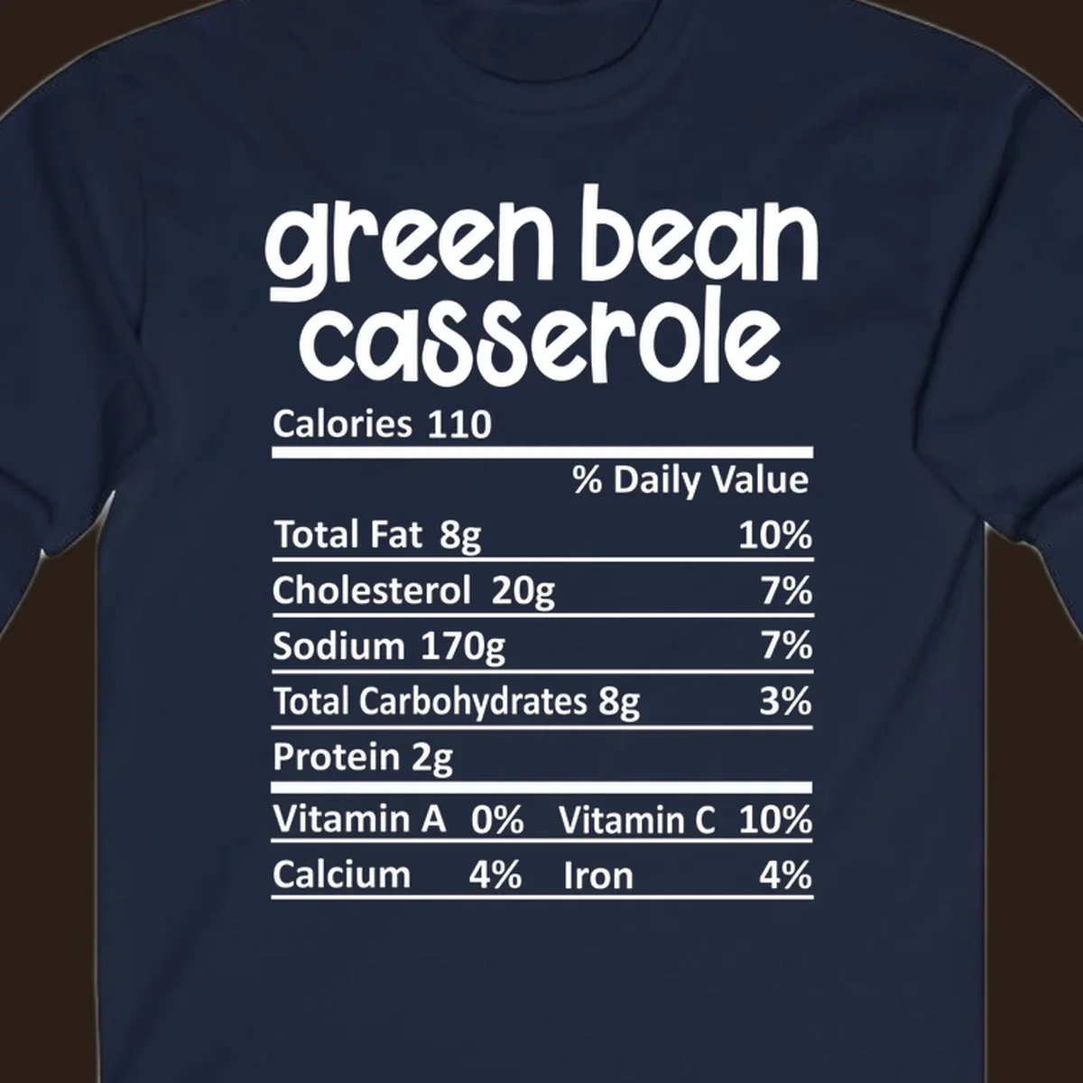 Green bean casserole nutrition label design