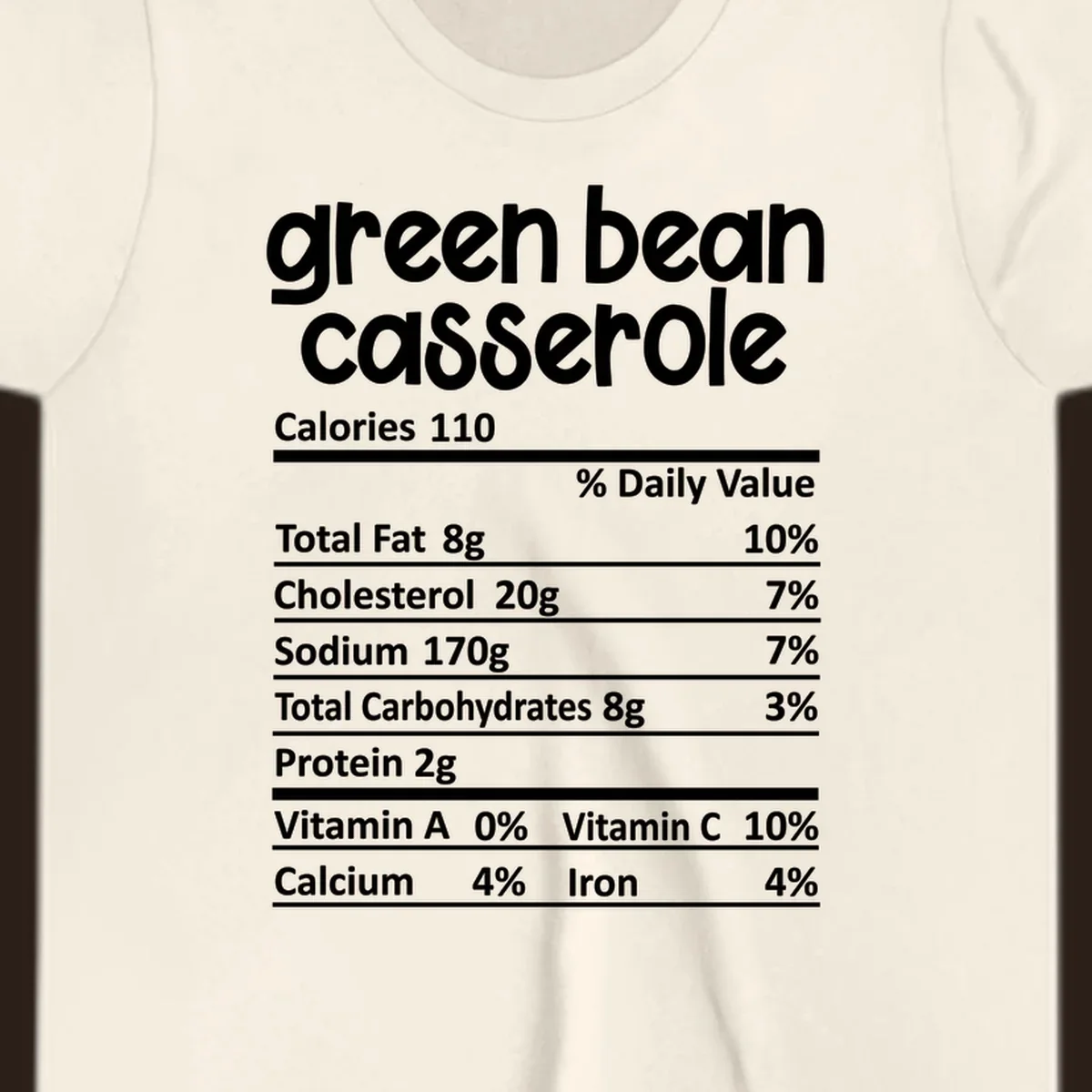 Green bean casserole nutrition label design