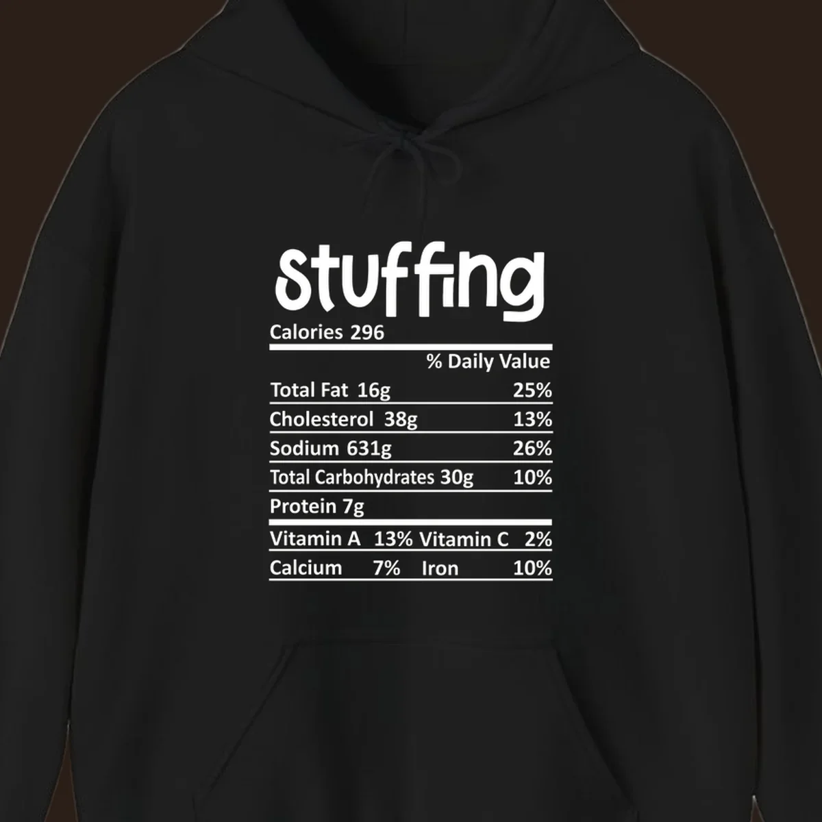 Stuffing nutrition label design with calories and daily values.