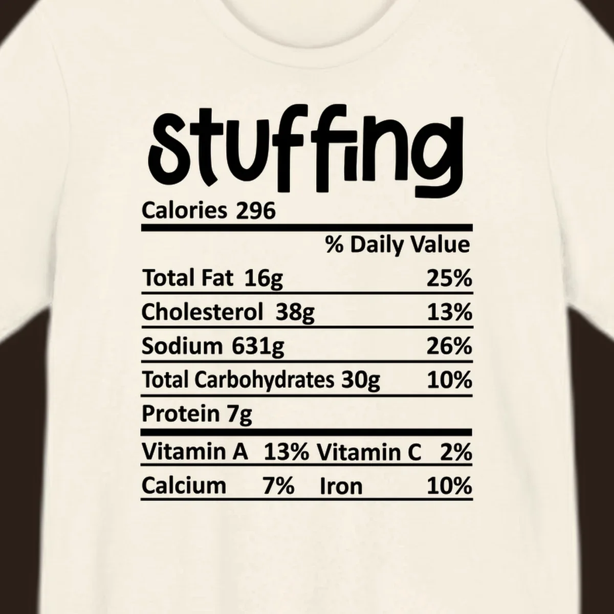 Stuffing nutrition label design with calories and daily values.
