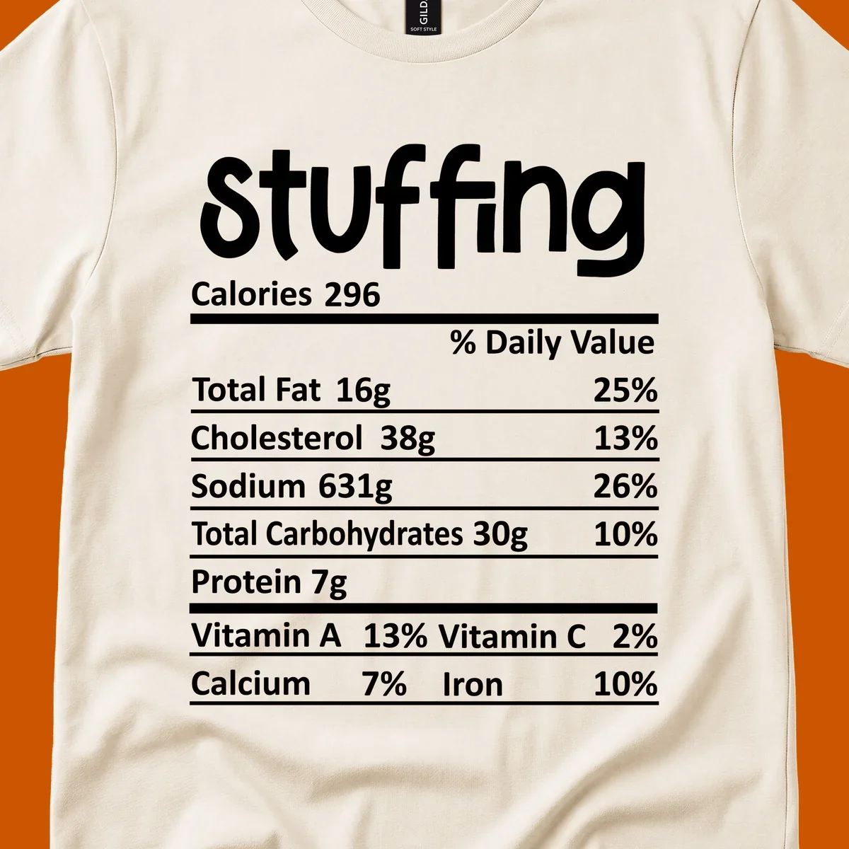 Stuffing nutrition label design with calories and daily values.