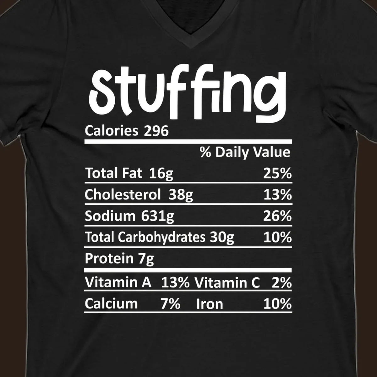 Stuffing nutrition label design with calories and daily values.