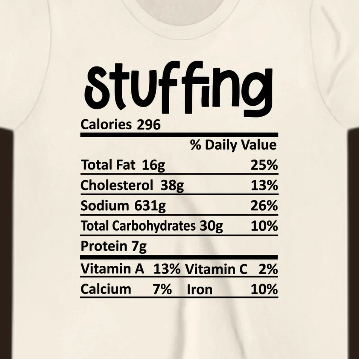 Stuffing nutrition label design with calories and daily values.