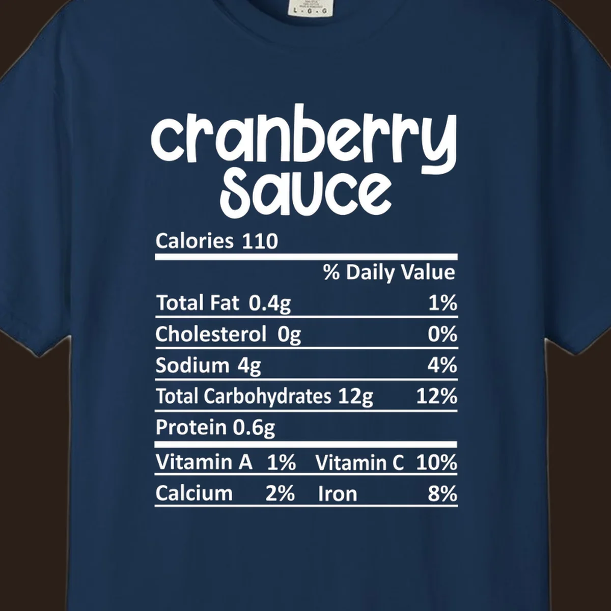 Cranberry Sauce nutrition facts label with white text on a black background.