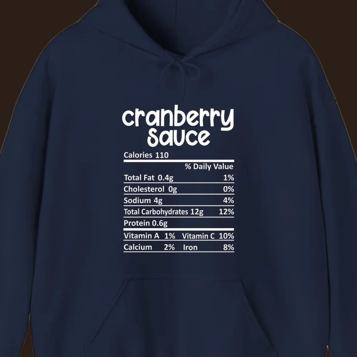 Cranberry Sauce nutrition facts label with white text on a black background.