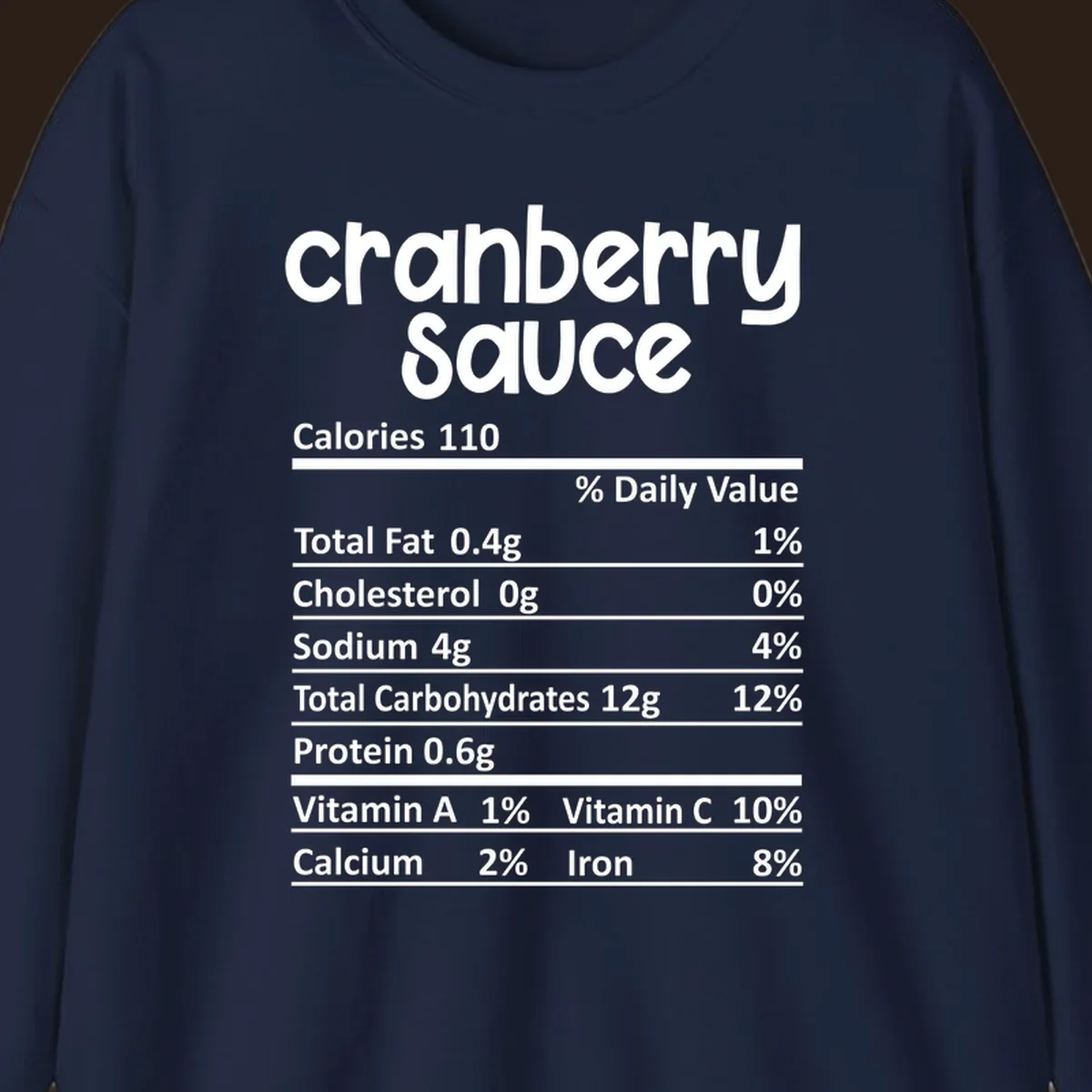 Cranberry Sauce nutrition facts label with white text on a black background.