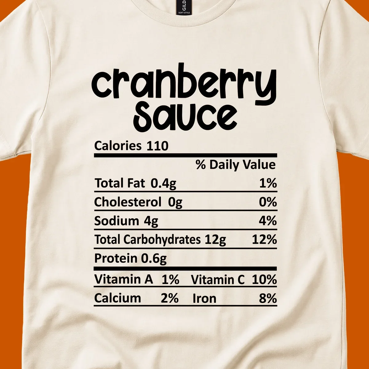 Cranberry Sauce nutrition facts label with white text on a black background.