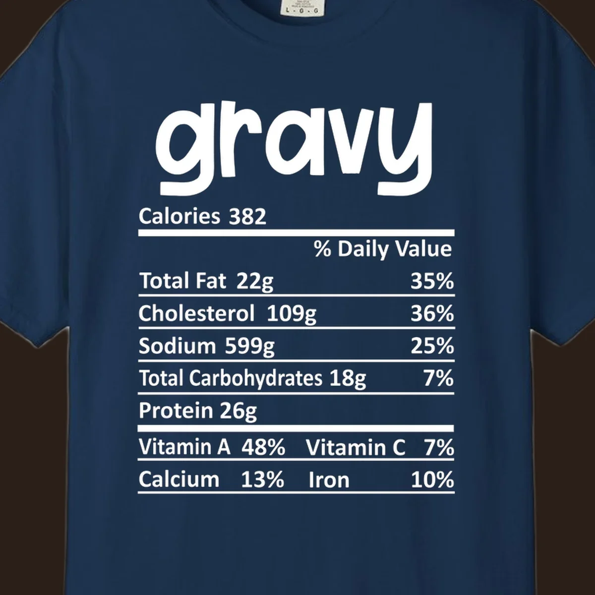 Gravy nutrition facts label design with 'gravy' at the top and detailed nutritional information below.